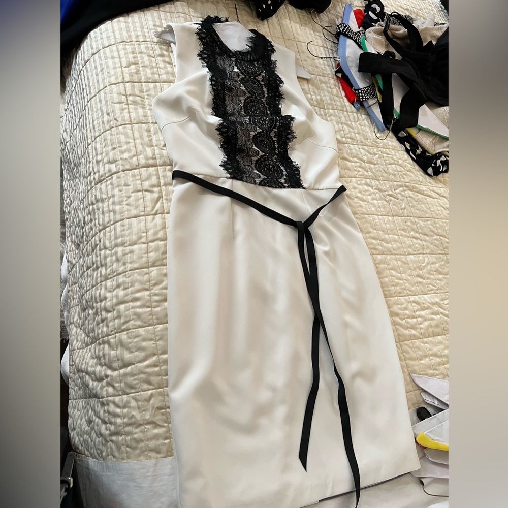 Ava and Aiden size 8 white dress with black lace detail